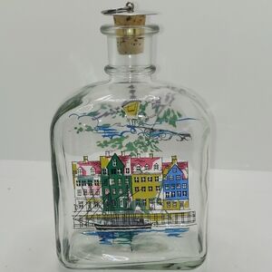 Vintage Holmegaard Amsterdam Canal Water Front Glass Decanter 1980s Cork Top